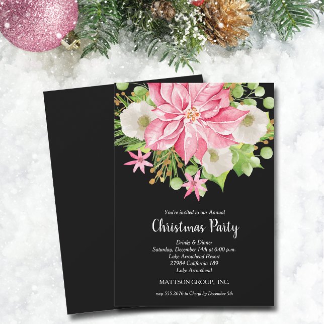 Invitación Festividades florales de Poinsettia (Christmas Poinsettia Floral Holiday Invitations)