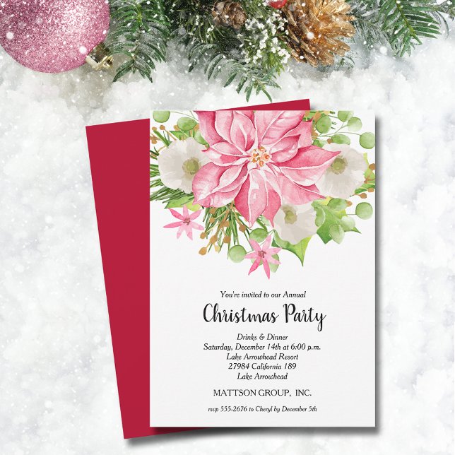 Invitación Festividades florales de Poinsettia (Christmas Poinsettia Floral Holiday Invitations)