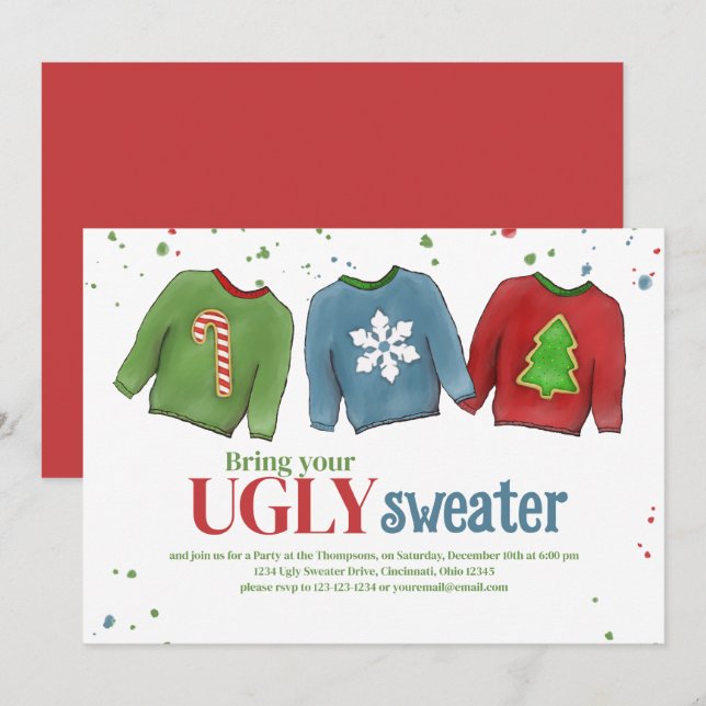 Invitación Festividades graciosas Navidades suéteres (Anverso / Reverso)