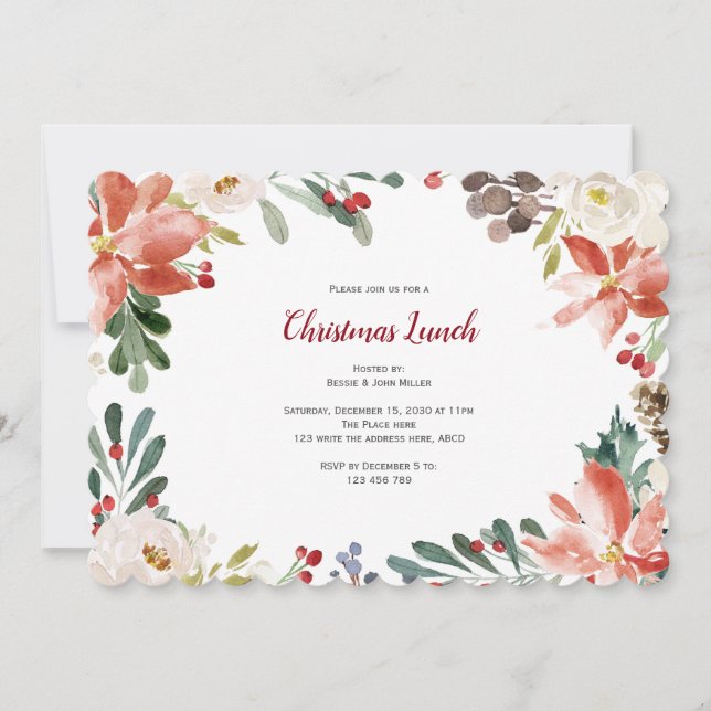 Invitación Festividades, Navidades Almuerzo o Fiesta de cena (Anverso)