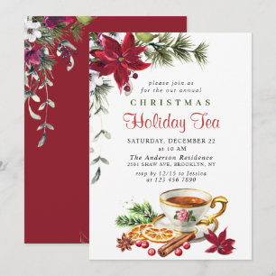 Invitación Festividades Navidades de Poinsettia Fiesta de té 