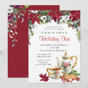 Invitación Festividades Navidades de Poinsettia Fiesta de té 