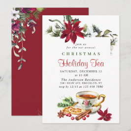 Invitación Festividades Navidades de Poinsettia Fiesta de té