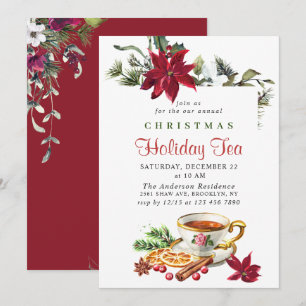Invitación Festividades Navidades de Poinsettia Fiesta de té 