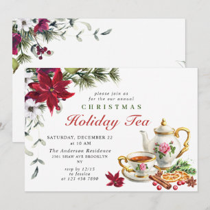 Invitación Festividades Navidades de Poinsettia Fiesta de té 
