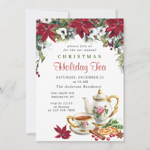 Invitación Festividades Navidades de Poinsettia Fiesta de té