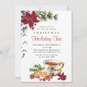 Invitación Festividades Navidades de Poinsettia Fiesta de té 