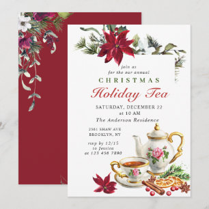 Invitación Festividades Navidades de Poinsettia Fiesta de té 