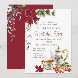 Invitación Festividades Navidades de Poinsettia Fiesta de té