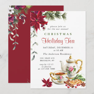 Invitación Festividades Navidades de Poinsettia Fiesta de té 