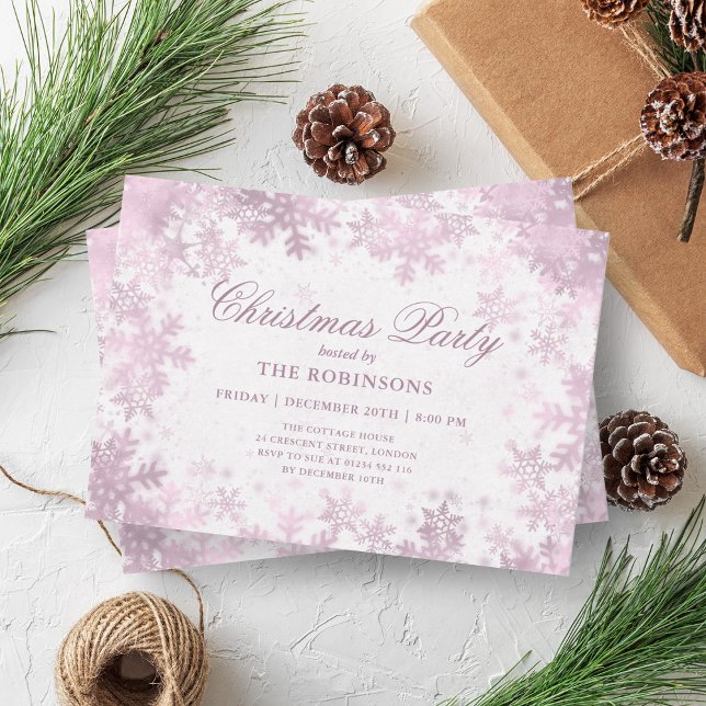 Invitación Festividades Navidades Rosas Copos de nieve de oro (Festive Holiday Christmas Rose Gold Snowflakes Invitation)