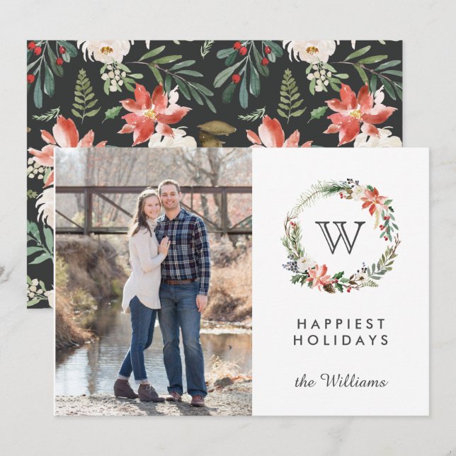 Invitación Festividades por Monograma de navidades | Blanco (Anverso / Reverso)