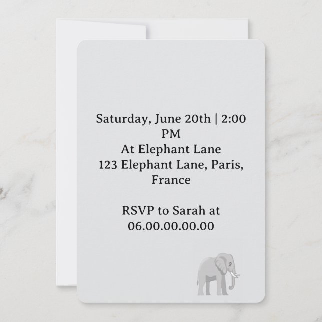 Invitación Fête de bienvenue du petit éléphant  (Reverso)