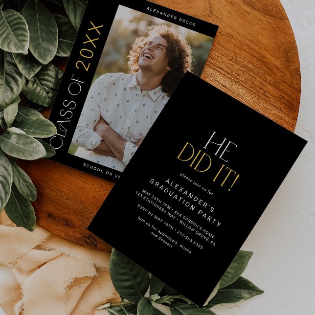 Invitación Fete moderno Oro Negro Lo Hizo Foto Graduación (Subido por el creador)
