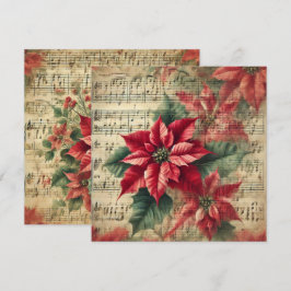 Invitación Ficha de papel de poinsettia de navidad de vintage