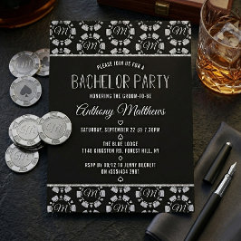 Invitación Ficha de póquer con brillo de plata para despedida