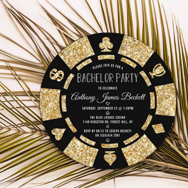 Invitación Ficha de póquer con brillo dorado despedida de sol (Subido por el creador)