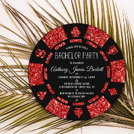 Invitación Ficha de póquer de purpurina roja para despedida d