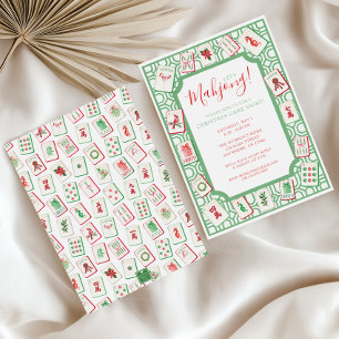 Invitación Fichas de Mahjong de Navidad con Acuarela Fiesta