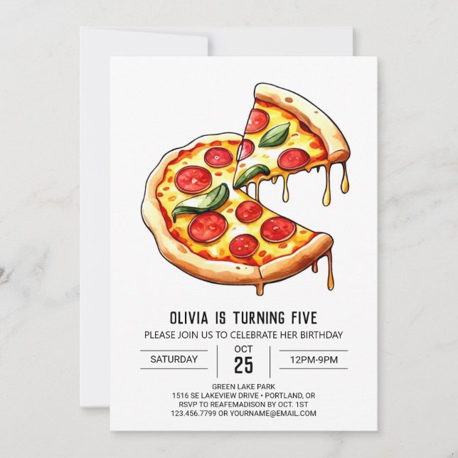 Invitación Fideicomiso Personalizado Pizza Cumpleaños (Anverso)