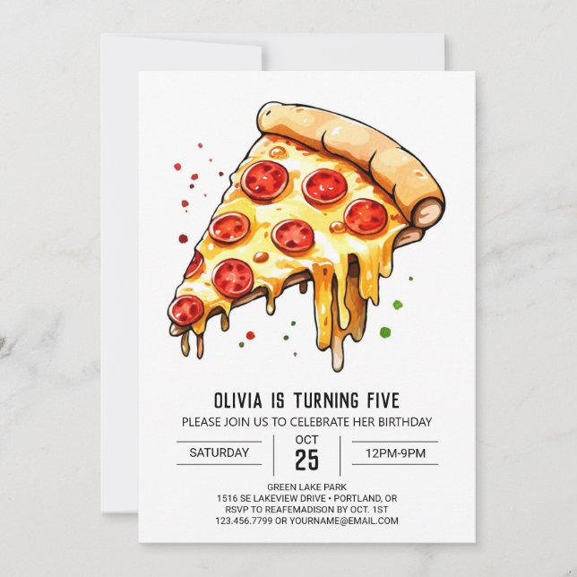 Invitación Fideicomiso simple pizza Cumpleaños (Anverso)