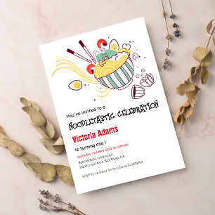 Invitación Fideos Ramen BBQ Cumpleaños Picantes Dibujados a M