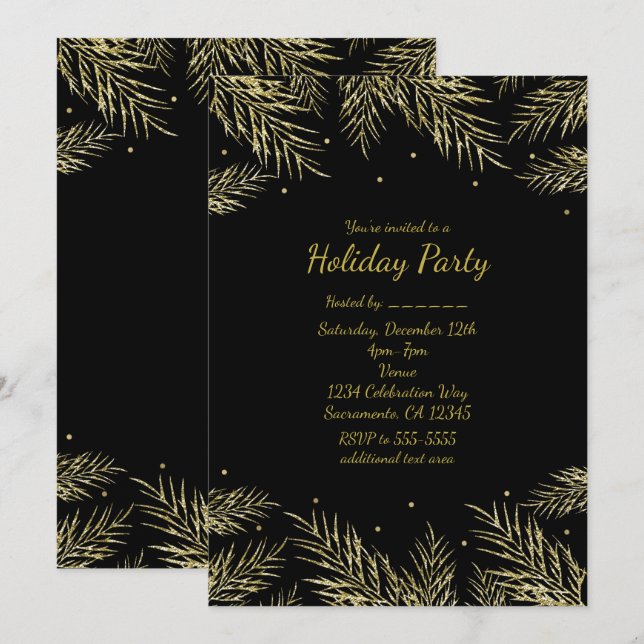 Invitación Fiebre de Pino Oro y puntos Vacacionales Elegantes (Anverso / Reverso)