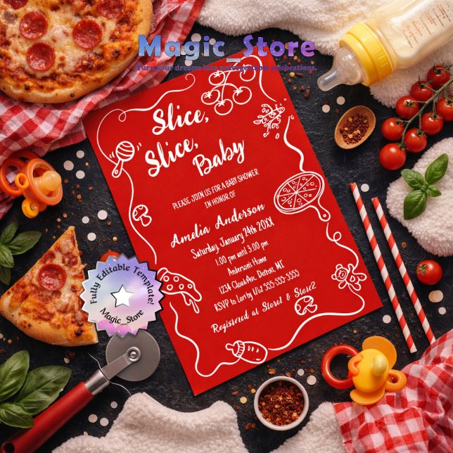 Invitación Fiebre de Pizza Roja para el Baby Shower de la Beb (Subido por el creador)