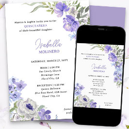 Invitación Fiebre Peri Floral Elegante Quinceanera y Masa