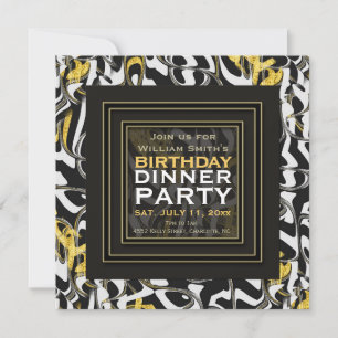 Invitación ¡Fiera! Diseño de oro blanco y negro para cena