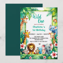 Fiera Uno Animal de la Jungla Lindo Cumpleaños 1er