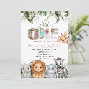 Invitación Fiera Uno Animales de la Jungla Niño Foto Cumpleañ