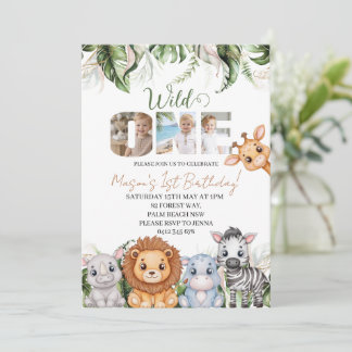 Invitación Fiera Uno Animales de la Jungla Niño Foto Cumpleañ