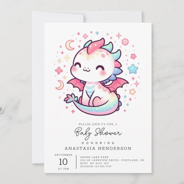 Invitación Fiery Personalizado Pastel Dragon Baby Shower (Anverso)