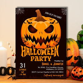 Invitación Fiery Pumpkin Jack o lantern bats Spooky Halloween
