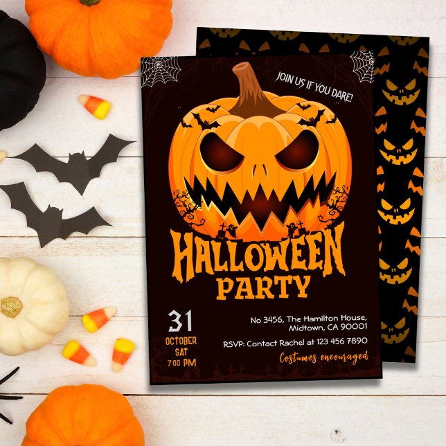 Invitación Fiery Pumpkin Jack o los murciélagos de linterna S (Subido por el creador)