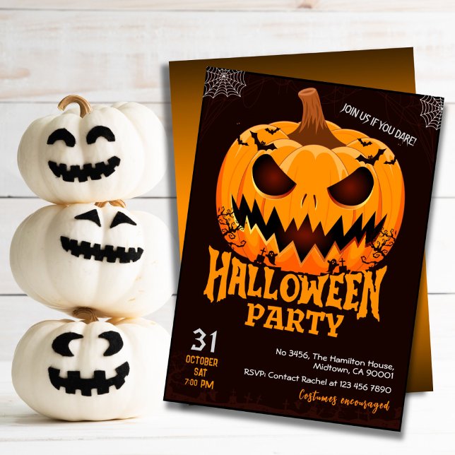 Invitación Fiery Pumpkin Jack o los murciélagos de linterna S (Subido por el creador)