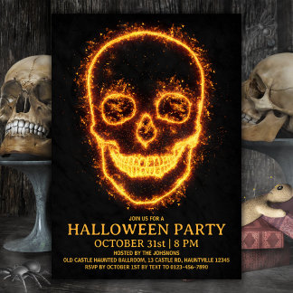 Invitación Fiery Skull Halloween Party