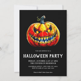 Invitación Fiery Smiling Pumpkin Gothic Halloween Party