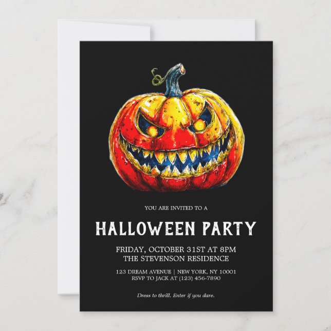 Invitación Fiery Smiling Pumpkin Gothic Halloween Party (Anverso)