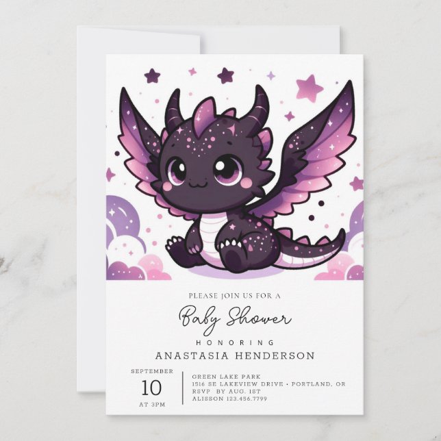 Invitación Fiery Whimsical Dragon Baby Shower (Anverso)
