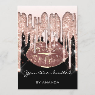 Invitación Fiesta 16º Beso Rojo Lips Rosa Purpurina Black Bro