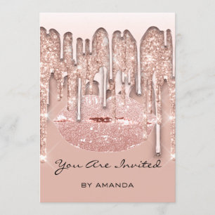 Invitación Fiesta 16º Labios de Besos Rojo Rosa Brillo Goteo 