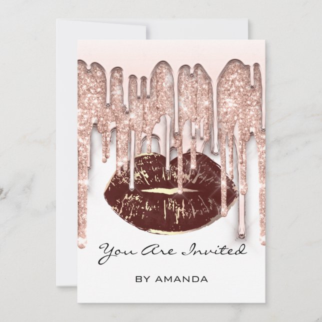 Invitación Fiesta 16º Labios Rojo Beso Rosa Brillo Blanco Mar (Anverso)