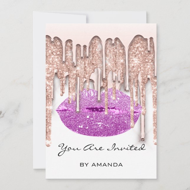 Invitación Fiesta 16º Labios Rojo Beso Rosa Brillo Blanco Pur (Anverso)