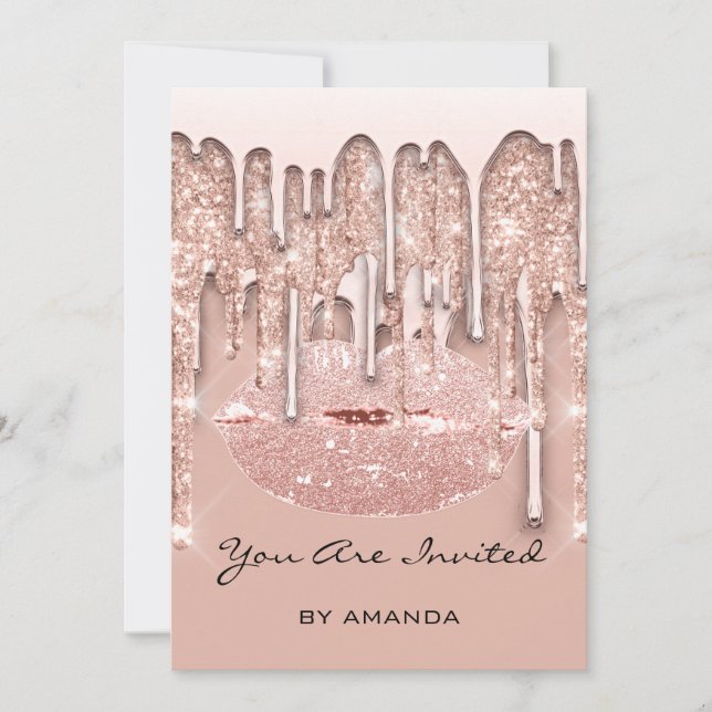 Invitación Fiesta 16º Labios Rojo Beso Rosa Brillo Goteo Chis (Anverso)