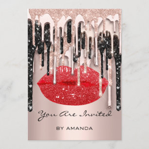 Invitación Fiesta 16º Labios Rojos Besan Rosa Brillo Gotea Ro