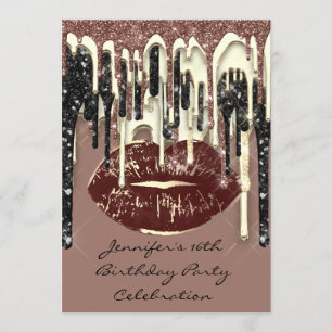 Invitación Fiesta 16º Lips Besar gotas Purpurinas de chocolat
