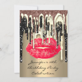 Invitación Fiesta 16º Lips Besar Perforaciones Purpurinas Roj