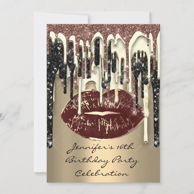 Invitación Fiesta 16º Lips Besar unas gotas de Purpurina de c (Anverso)